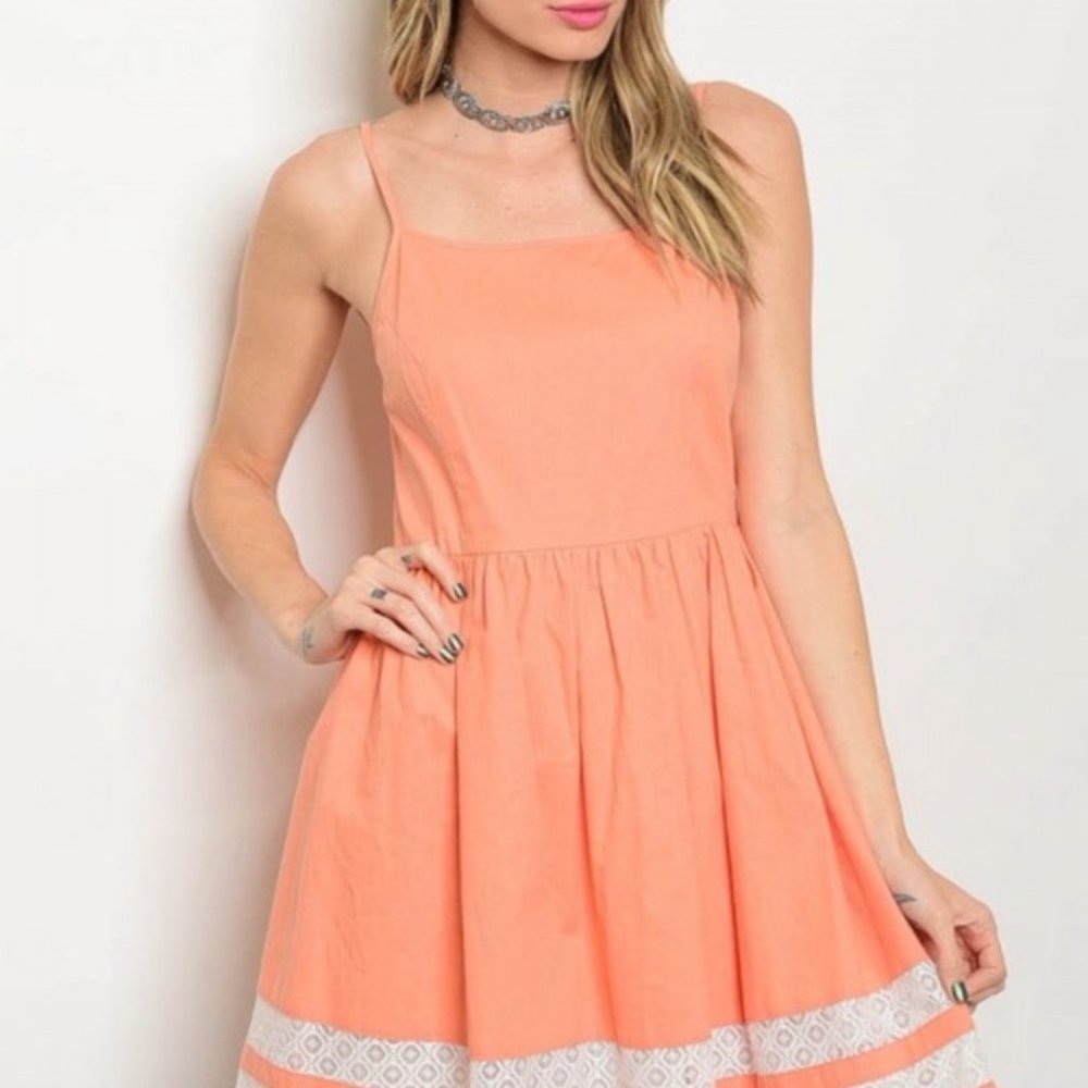 Esley Orange Lace Trimmed Fit & Flare Mini Dress